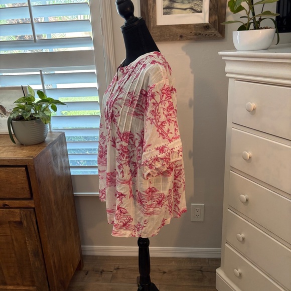 Johnny Was PINK FIREBIRD PLEATED BUTTON DOWN BLOUSE XXL - Picture 4 of 10